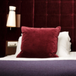 Detail of purple headboard in mercure inverness hotel purple privilege bedroom